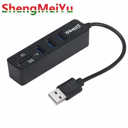 

2 in1 Combo Super Speed USB 2.0 3 Port Splitter HUB+TF SD Card Reader LED Display Simple Type Up To 480Mbps For Windows For Mac