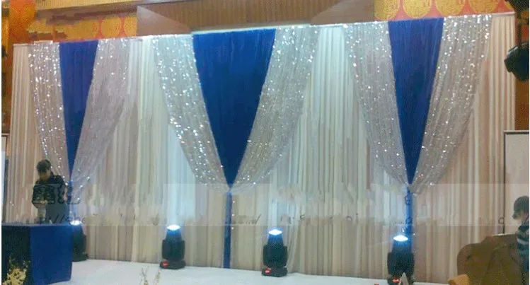 3 6m Wedding Party Ice Silk Fabric Drapery Blue Color With Silver