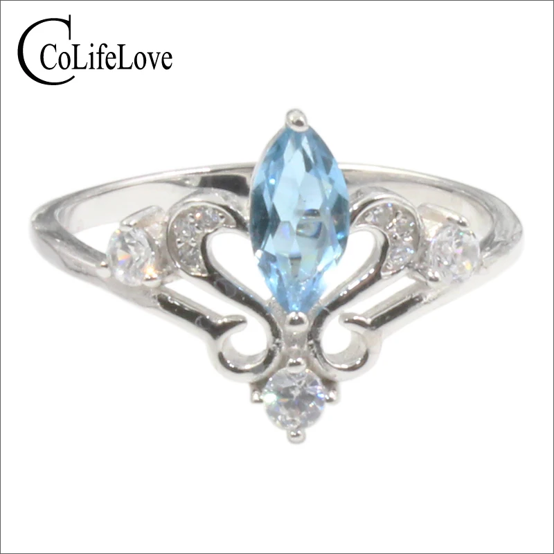 

Light blue topaz silver ring for engagement 4 mm * 8 mm natural VVS topaz ring 925 silver topaz jewelry romantic gift for woman