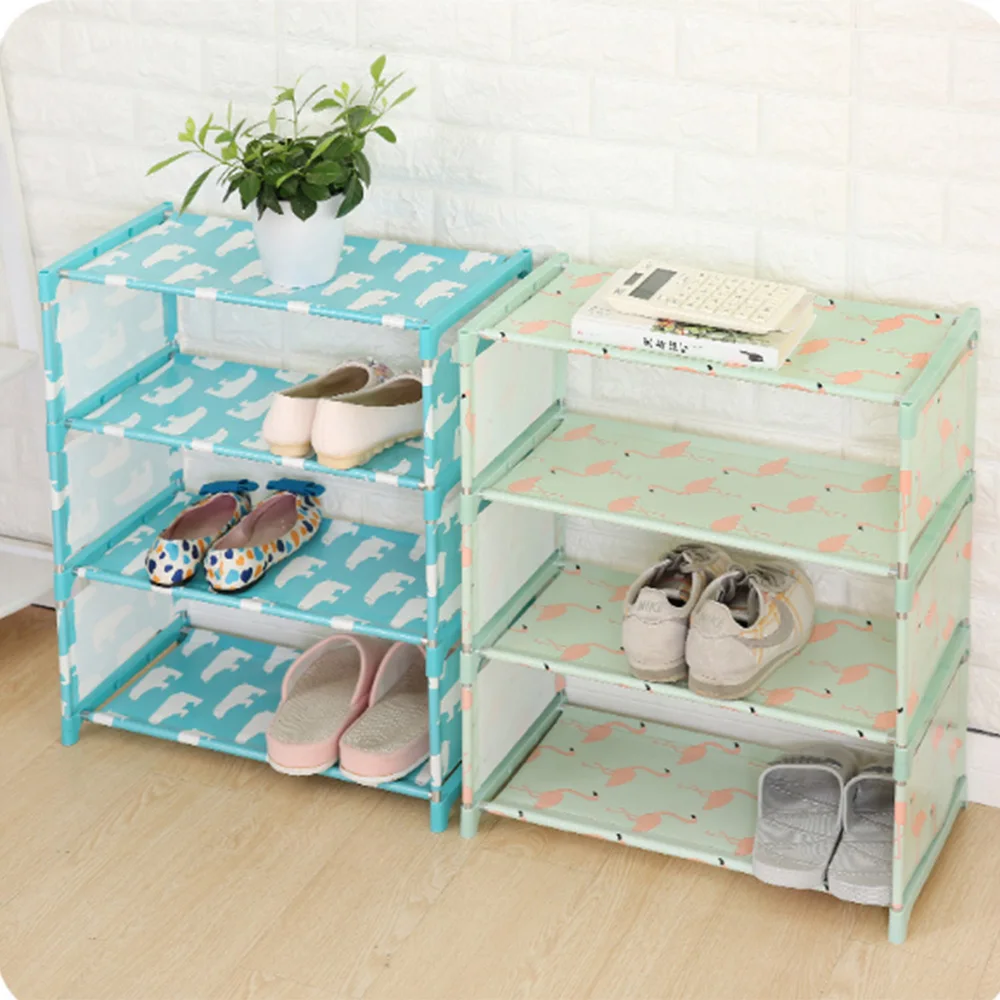 

Shoe Rack Three Four Layers Animal Pattern DIY Holder Gadget Shoeboxes Living Room Household Storage Cabinet