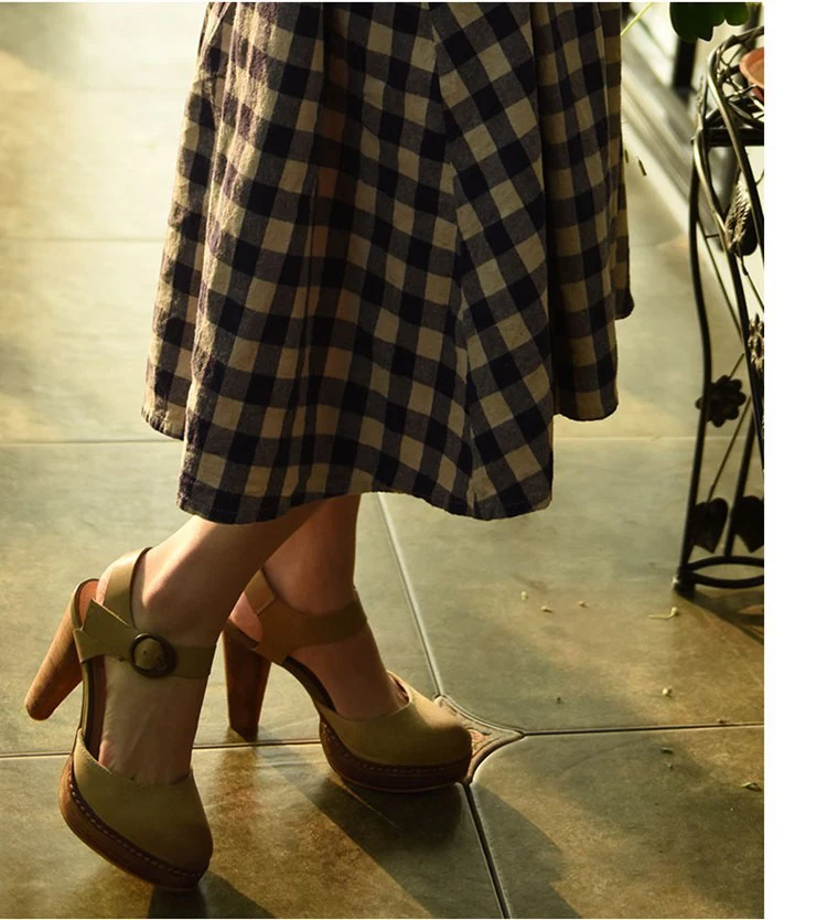 Г., весенняя женская обувь ручной работы из натуральной кожи винтажные босоножки на высоком толстом каблуке Туфли-лодочки на платформе с ремешком