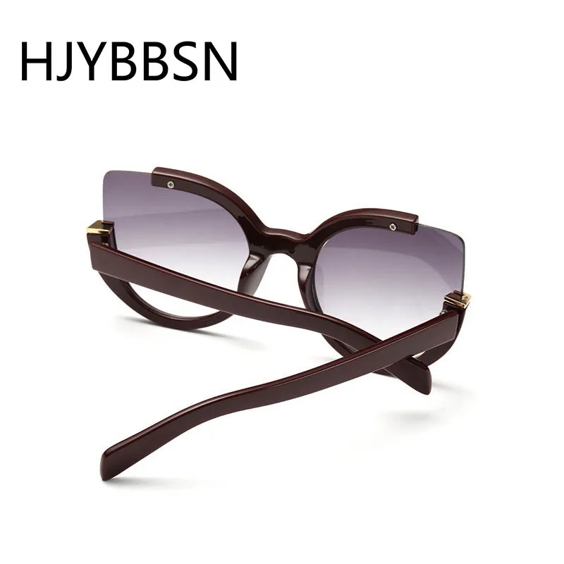 HJYBBSN женские солнцезащитные очки без оправы, трендовые Роскошные брендовые Винтажные Солнцезащитные очки кошачий глаз, ретро очки для водителя, металлическая оправа Oculos