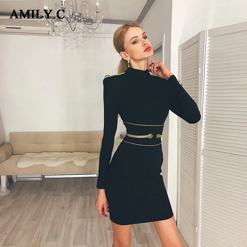 Amily.c Women Dress Bandage Above Knee O-Neck Bodycon Evening Party Dresses Club Wear Vestidos New Arrival Clothing