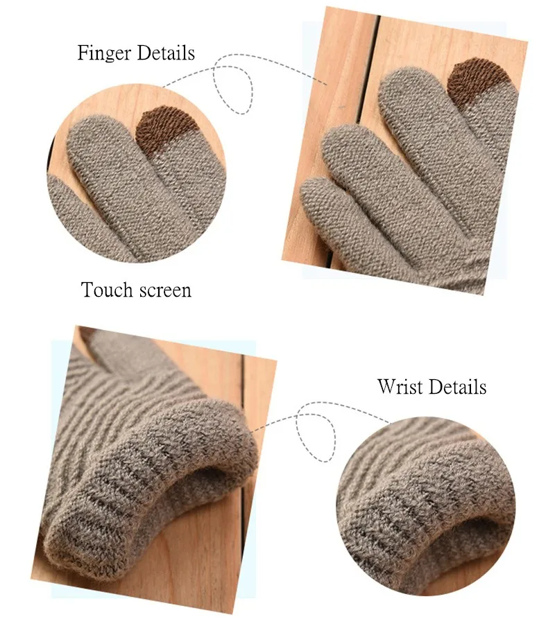 Women Gloves Winter Woolen Knitted Gloves Touch Screen Mittens Keep Warm Female Winter Full Finger Stripe Gloves Fashion Autumn -