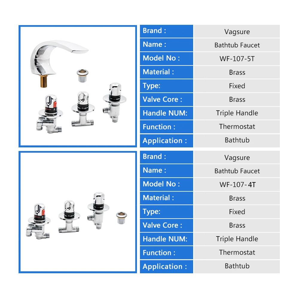 Günstige Vagsure Badewanne Thermostat Wasserhahn Verchromte Triple griff Messing Wasser Thermostat Control Ventil Armaturen Tap Badewanne Mischbatterie