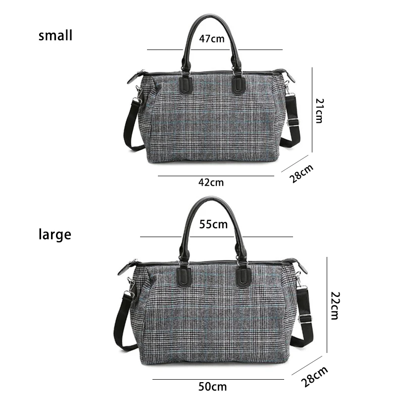 Short-distance Travel Bag Female Handbag Wool Large Capacity Waterproof Men Diagonal Fitness Bag Black Plaid Pattern Duffel Bag