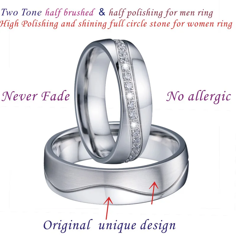 Forever love white gold color wedding band beautiful silver color engagement matching couples promise ring sets Pair Alliance (4)