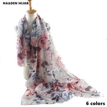 

2018 new voile scarf rose flower shawl Spring Summer soft print floral muslim hijab scarfs long wrap headband scarves 6 color