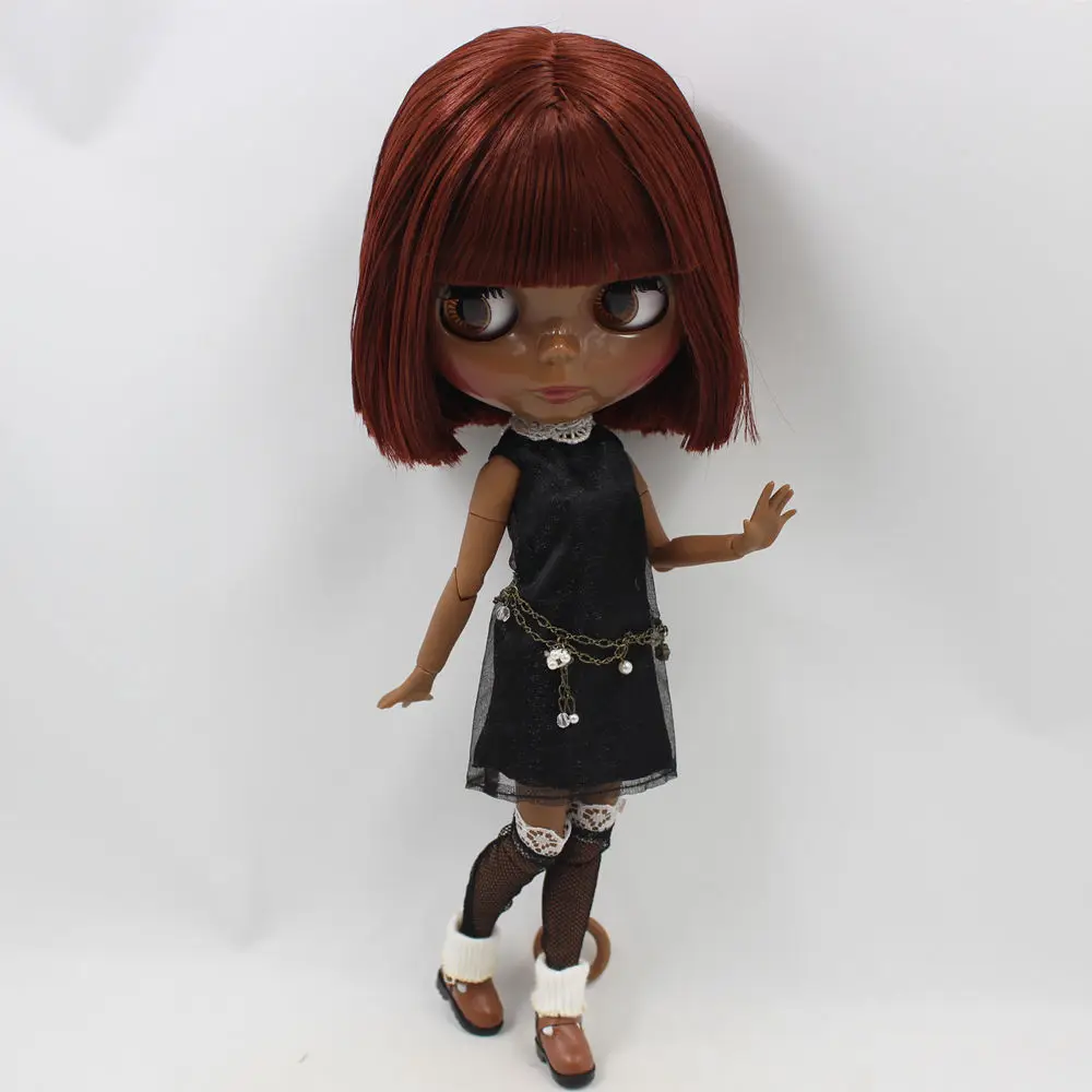 

Blyth doll nude Brown short hair with bangs Super Black joint body blyth bjd 1/6 doll model DIY toys