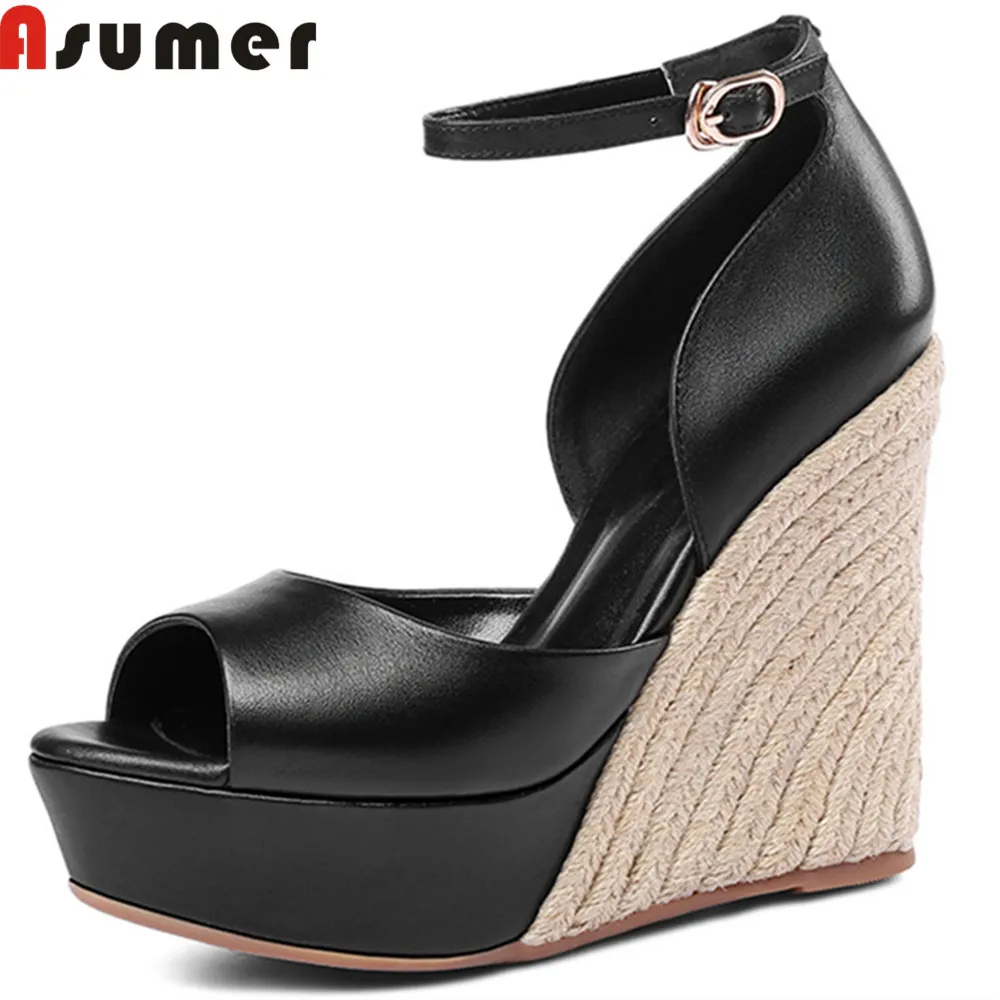 ASUMER black fashion summer new arrival shoes woman buckle elegant