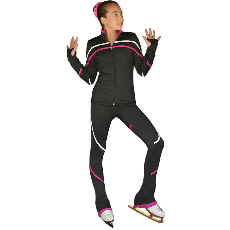 Подгонянные костюмы для фигурного катания куртка и брюки длинные брюки для девочек женские тренировочные Patinaje для катания на коньках теплая гимнастика 14 - Цвет: black pink