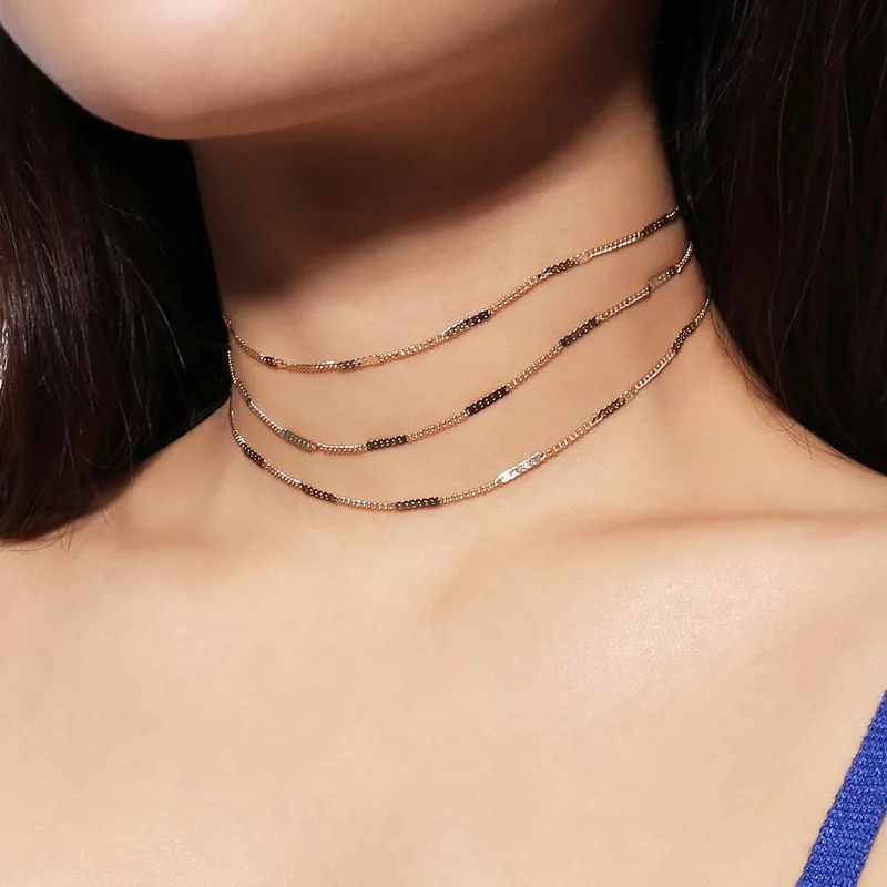 New Simple Trendy Multilayer Bamboo Chains Choker Necklaces for Women