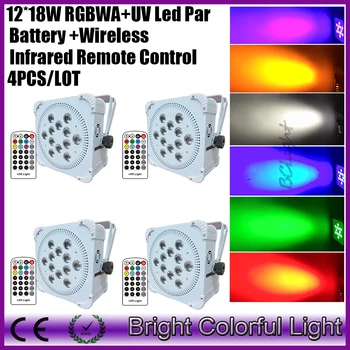 

4XLOT Highlight LED Uplights 6 in 1 LEDs Par Can 12*18W RGBWA UV Battery par light Wireless dmx led lights Infrared controller