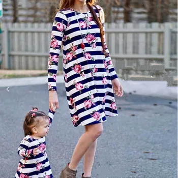

Autumn Mother Daughter Dresses Baby Girl 2019 New Arrival Striped Long Sleeve Dress Family Look Mother and Daughter Clothes D070