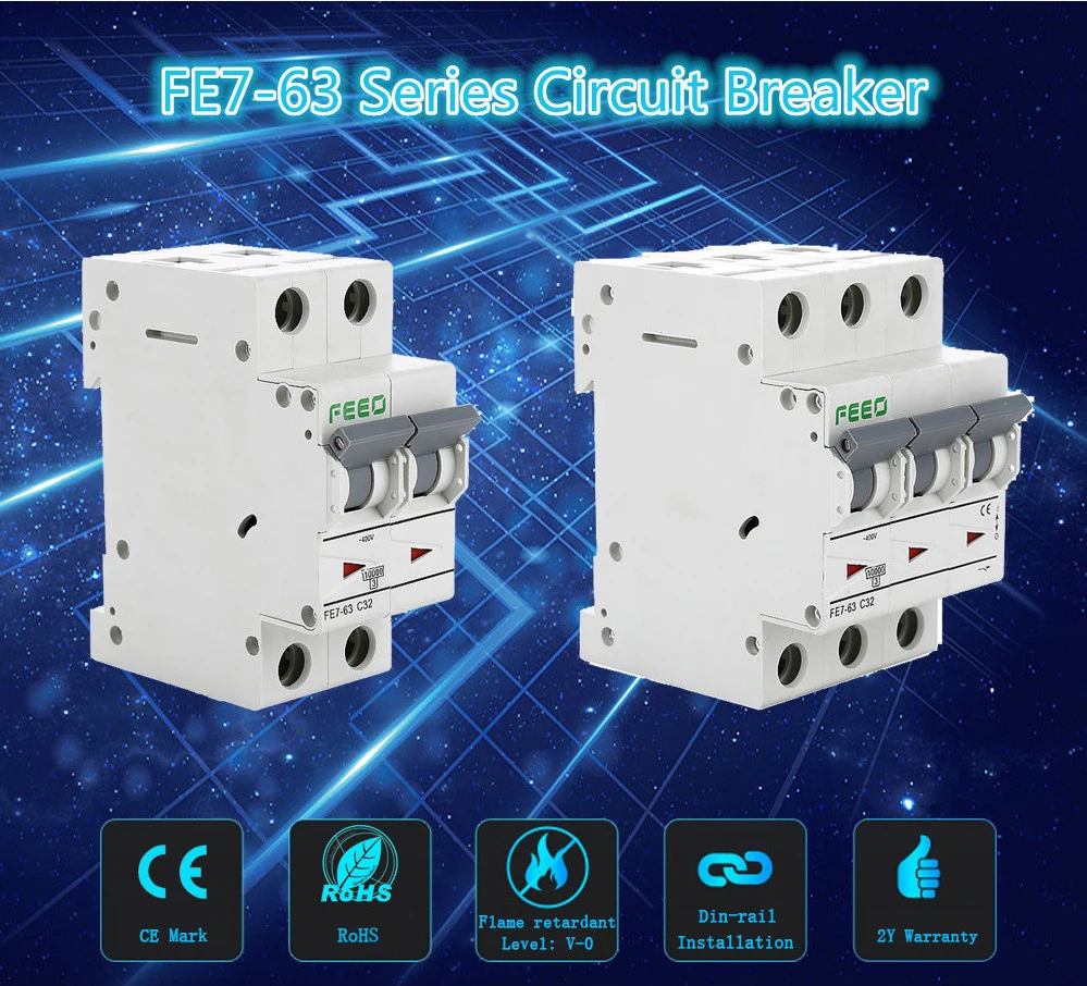 FEEO FE7-63 4P 400V 6A 10A 16A 20A 25A 32A 40A 50A 63A MCB Miniature AC Circuit Breaker