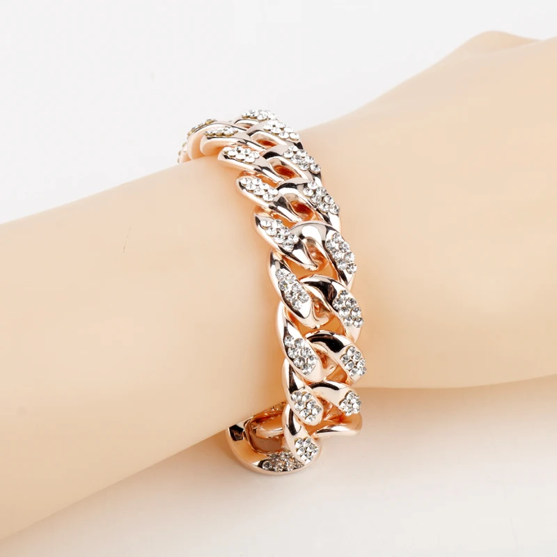 

Miami Cuban Bracelet For Men Hip Hop Jewelry Bling Rhinestone Bangle Bracelet Stainless Steel Wristband