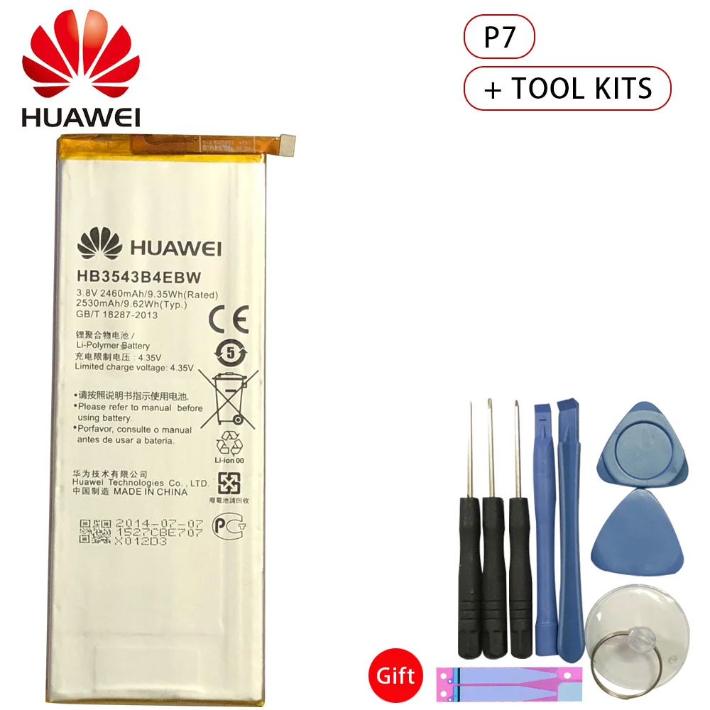 

Hua Wei Original Phone Battery HB3543B4EBW for Huawei Ascend P7 L07 L09 L00 L10 L05 L11 2460mAh Replacement Batteries Free Tools