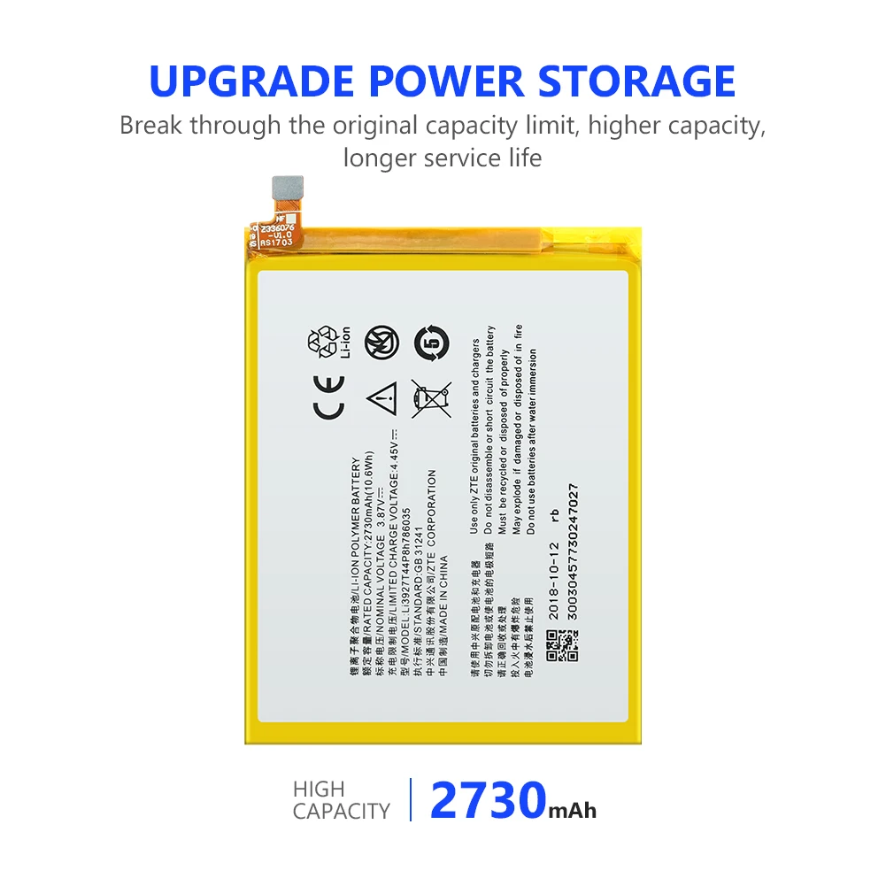 3,87 V 2730mAh Li3927T44P8h786035 для zte Blade V8/V0800/BV0800/V7/A910/BA910/A512/Xiaoxian 4/BV0701 батарея