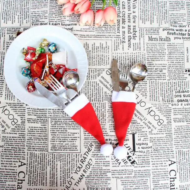 Рождественские украшения декоративные столовые приборы нож, вилка, набор Рождественская шляпа для хранения инструментов рождественские украшения Navidad F813