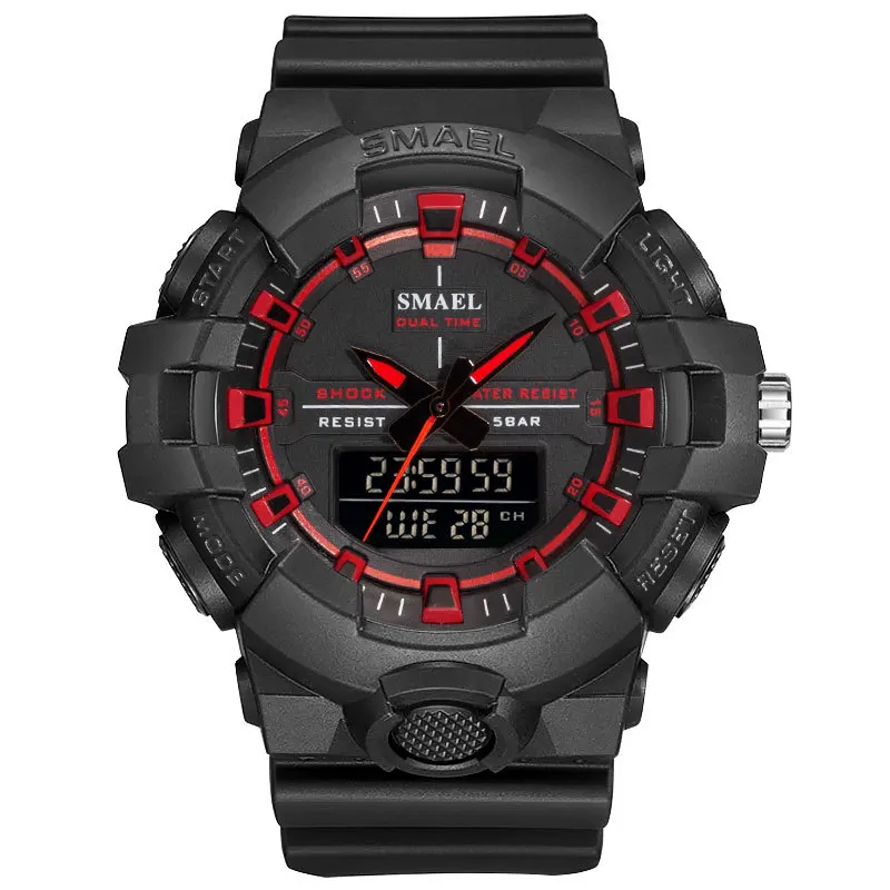 Топ люксовый бренд SMAEL мужские спортивные часы мужские кварцевые светодиодный аналоговые часы мужские военные водонепроницаемые наручные часы relogio masculino - Цвет: 1642B Black Red