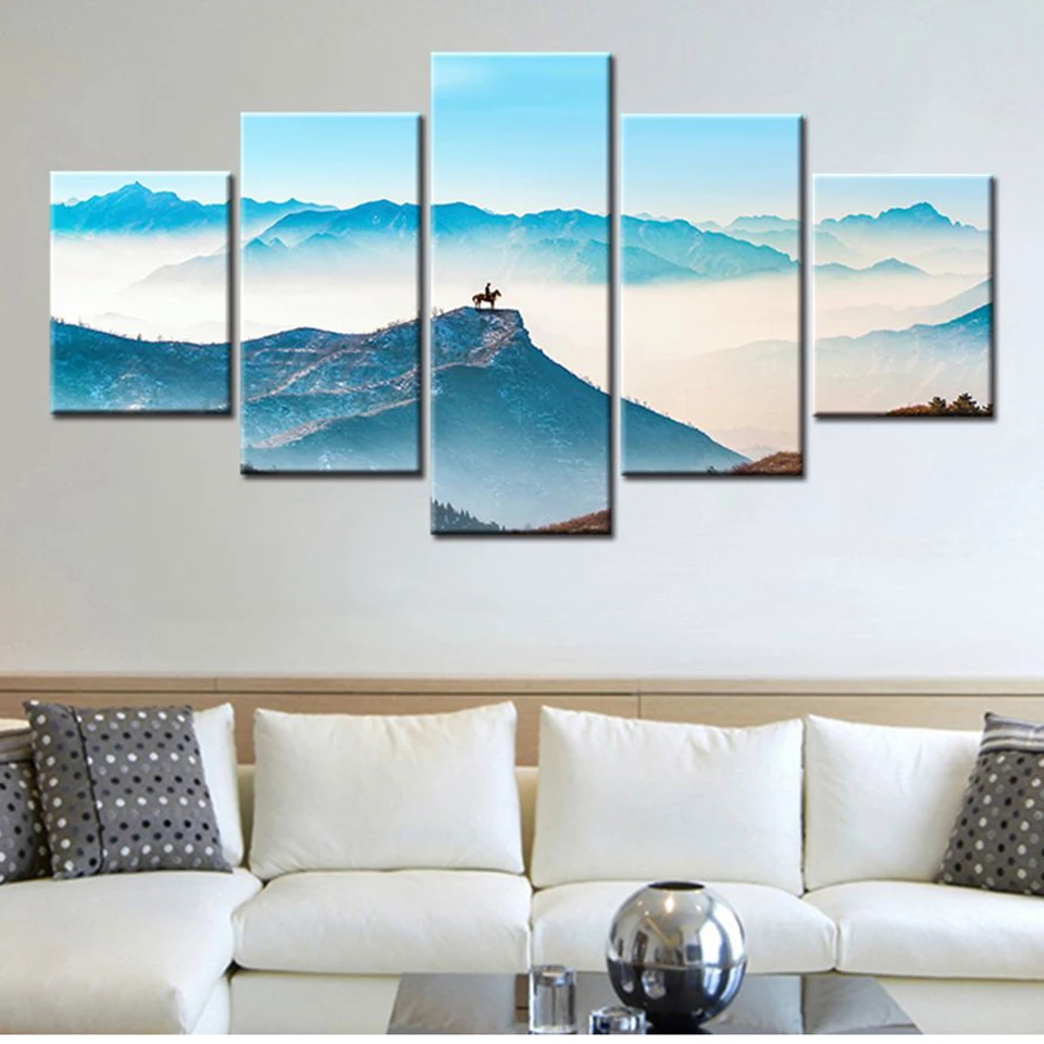 HD Print Canvas Painting Home Decorative 5 Panel Mountain Peak