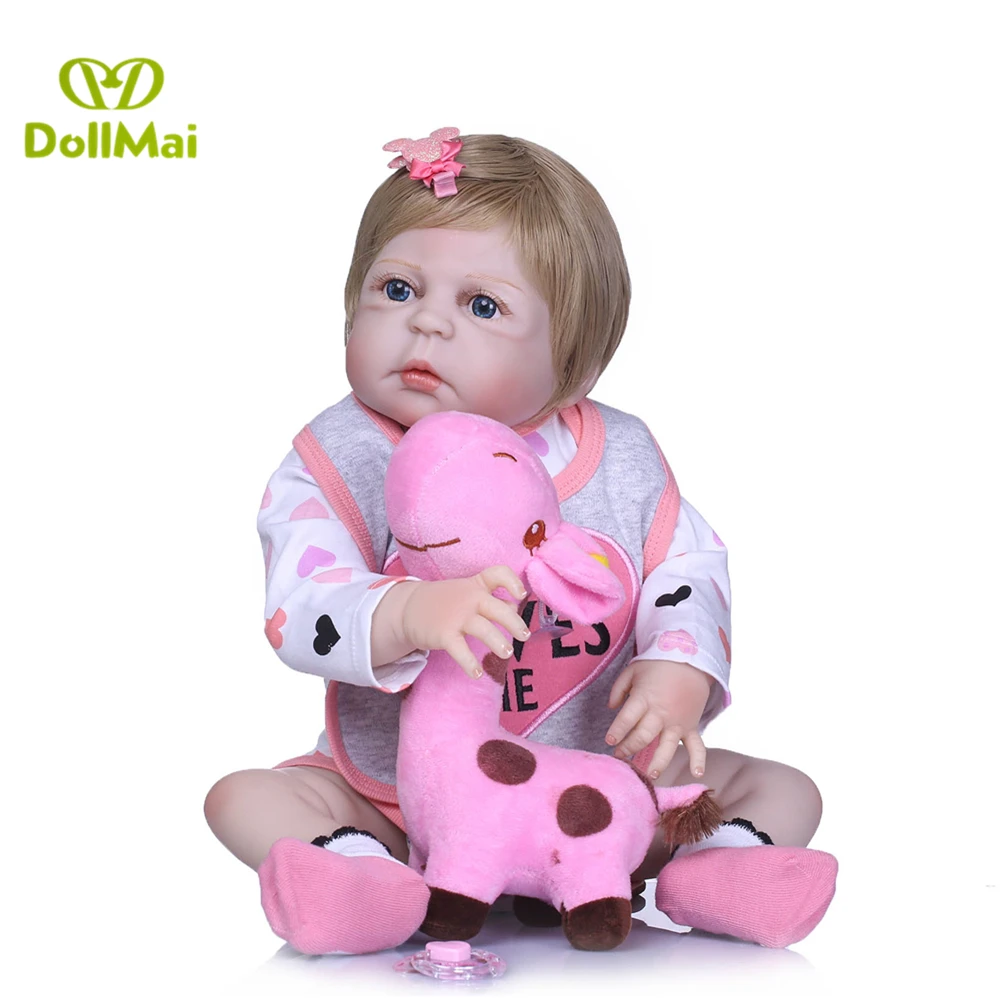 

Bebes reborn girl dolls 57cm full silicone reborn baby dolls toys for children gift toys dolls can bathe with giraffe plush