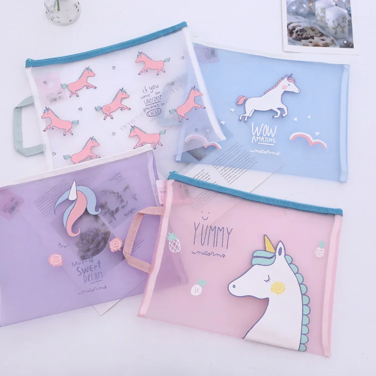 

Unicorn Sweet Colorful Grenadine Transparent A4 File Folder Document Filing Bag Stationery Bag