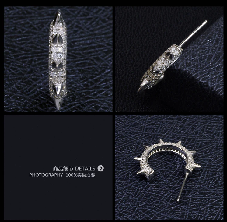 100% Pure 925 пробы Серебряные серьги модные панк jewelry стержня для Для мужчин и женщин