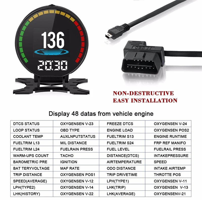 Автомобильный HUD Дисплей OBD2 лобовое стекло проектор Умный Цифровой измеритель превышения скорости Предупреждение йная система gps Спидометр OBD HUD