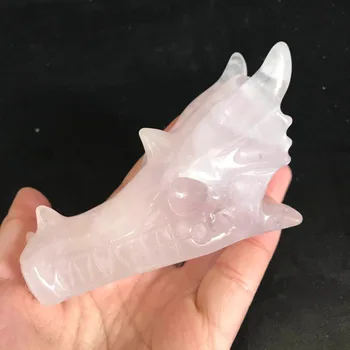 

199g Small sized natural rose quartz crystal dragon head skull carved for reiki decoration free shipping JM