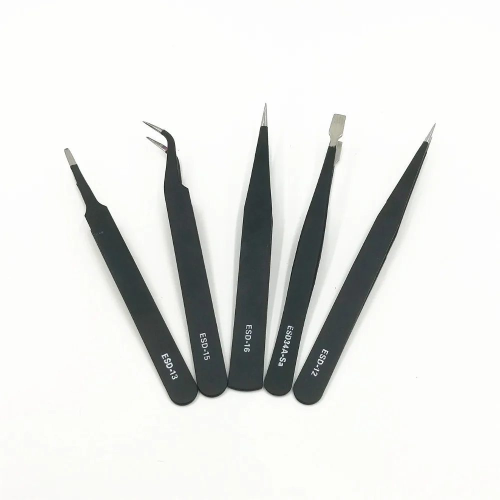 

5Pcs/Set Electronics Precision Tweezers Set for Watch Jewelry Mobile Phone Industrial Repair Tweezers Anti Static Thickness 1.5m