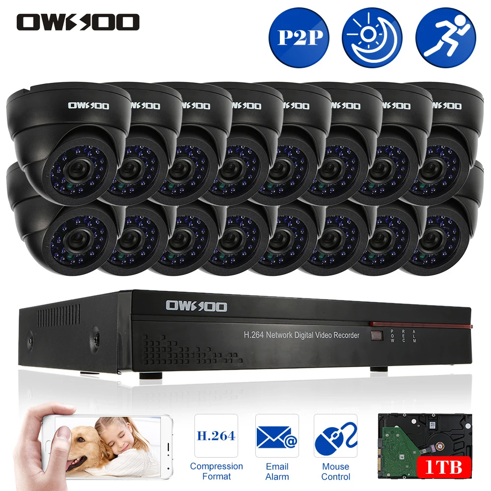 OWSOO 16CH Channel Security Camera System Full CIF 800TVL 16CH DVR