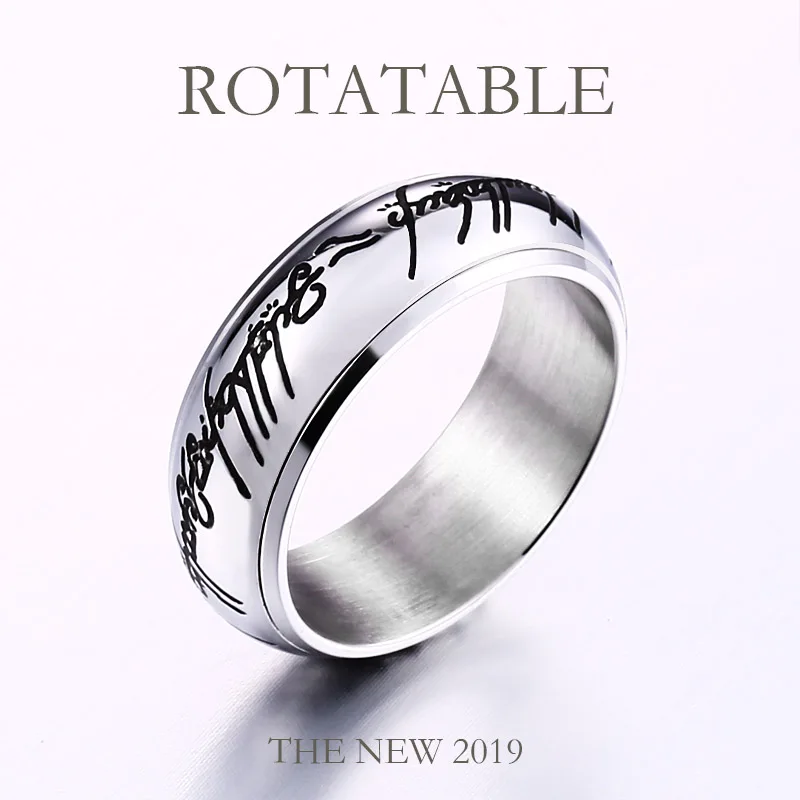 BEIER High Quality Gold Color Hobbit Gift Midi Ring Stainless Steel One Ring Of Power jewelry Ring Women and Men LR-R059 - Main Stone Color: Rotatable