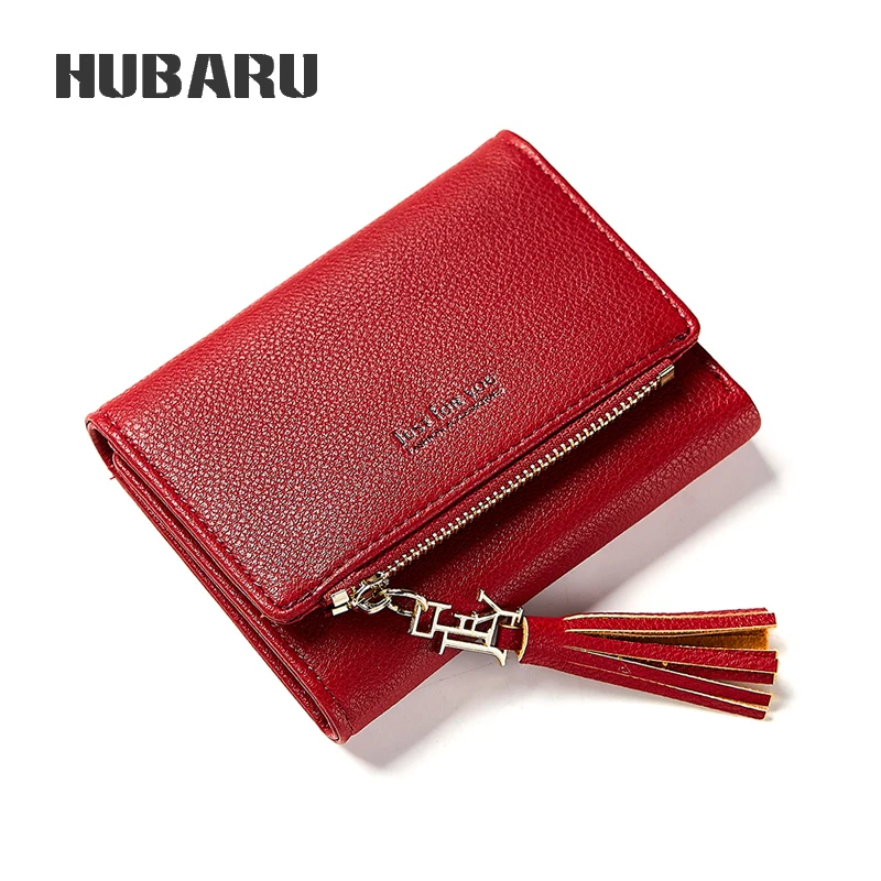 

HUBARU Fashion Women Short Wallet PU Leather Clutch Slim Tassel Design Coin Purse Clamp Money Standard Zipper Wallet Female