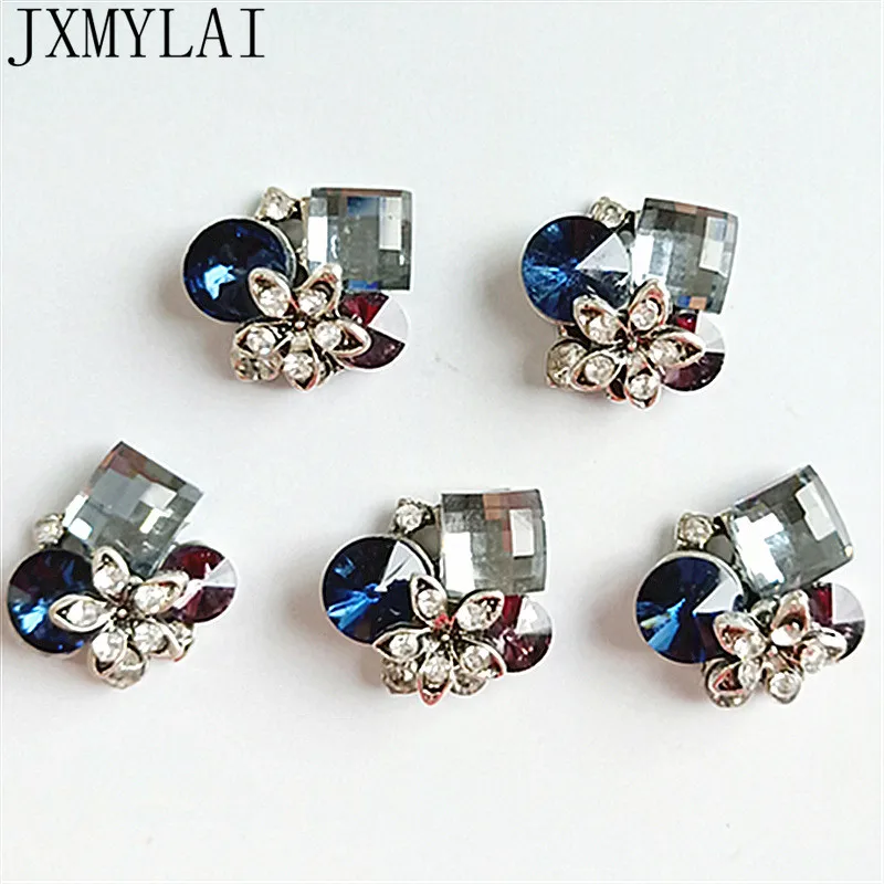 

10 PCS 20*17mm Fashion Metal Alloy Crystal Rhinestones Flowers Connectors Charm For Jewelry Making