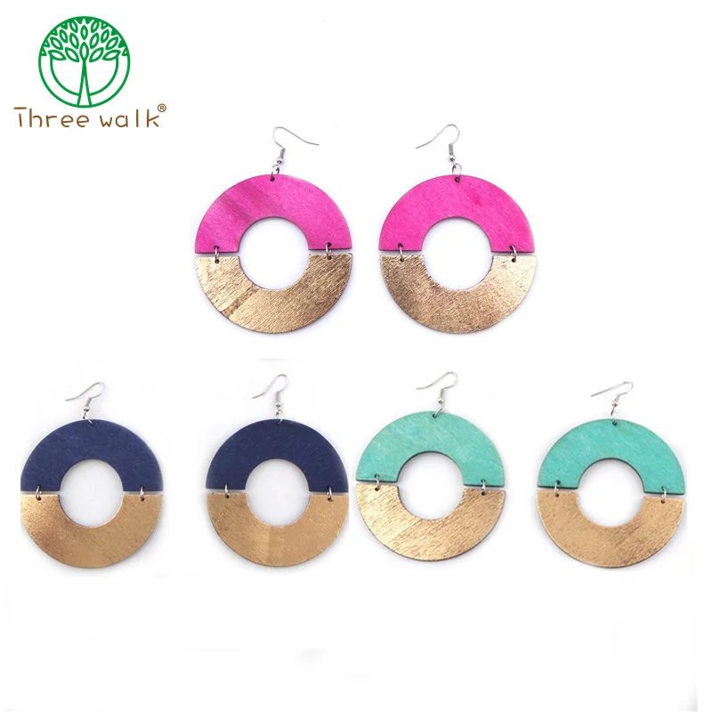 

5 pairs Good Quality Vintage Personality Wooden Earring Color titching For Women