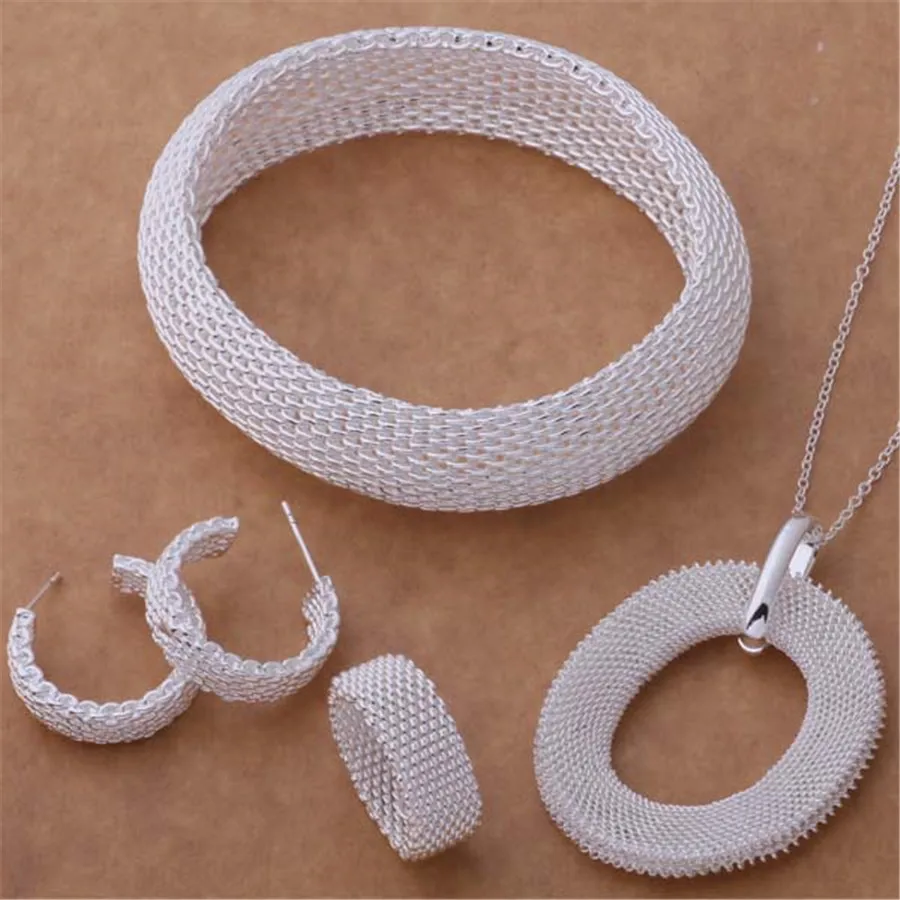 

, high quality Wedding gift silver color jewelry fashion noble women necklace earring bracelet ring jewelry classic set B028