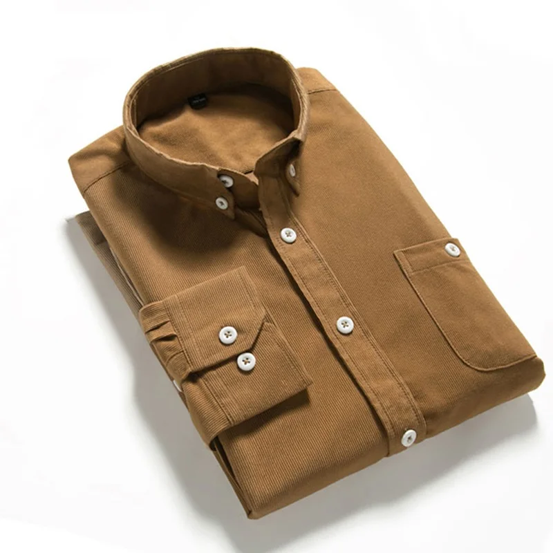 

Shirts Men Long Sleeves Corduroy Dress Shirt Casual Men's Shirt 2108 Brand Fashion Solid Color Male Slim Fit Shirt 5XL