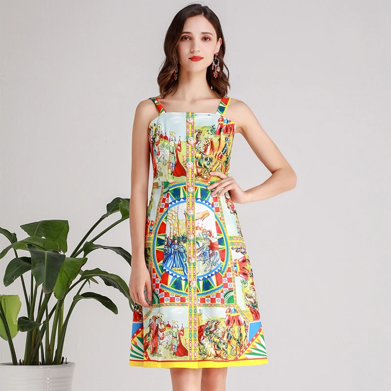 Red RoosaRosee Runway Summer Vintage Floral Print Sexy Backless Strap Mini Dress Women Elegant Party Holiday Vestidos Robe Femme - Цвет: color