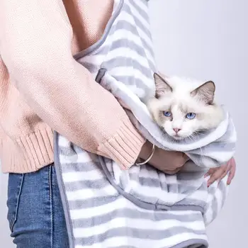 

Soft Striped Coral Velvet Rabbit Cat Dog Carrying Apron Anti Stick Hair Pet Bag Fashion