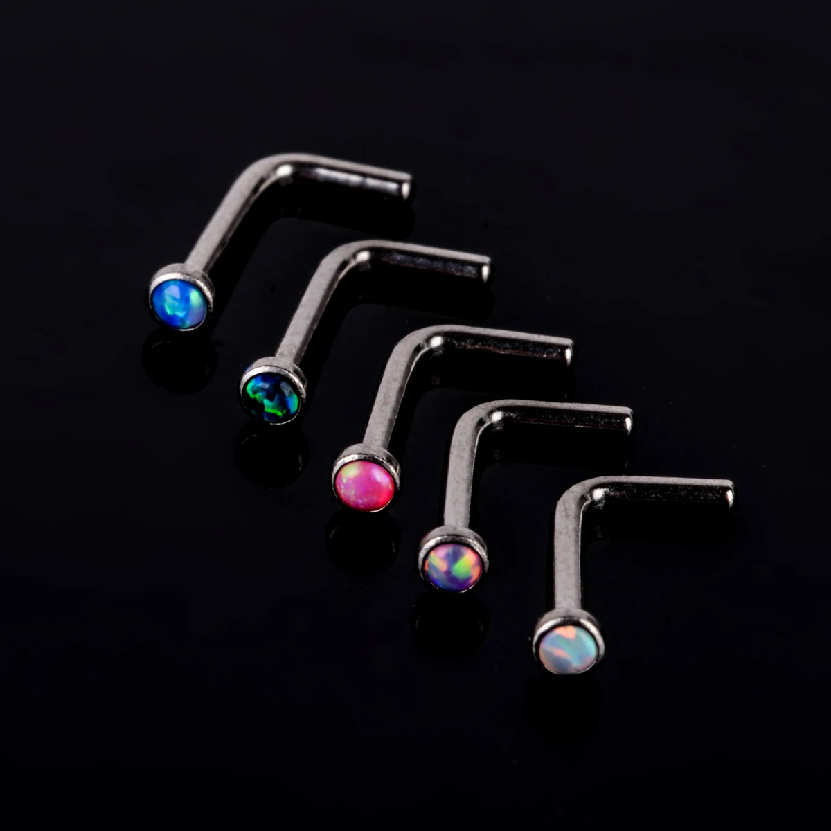 1pc Crystal Opal L Shaped Nose Stud Ring Punk Style Lip Ring Women Surgical Steel Nose Cartilage Stud Body Piercing Jewelry