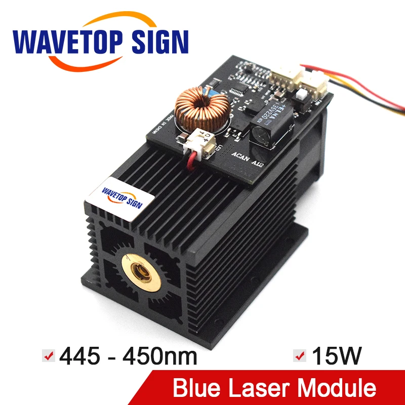 Лазерный модуль высокой мощности WaveTopSign 15 Вт 450 нм Blu Ray DIY лазерная гравировка