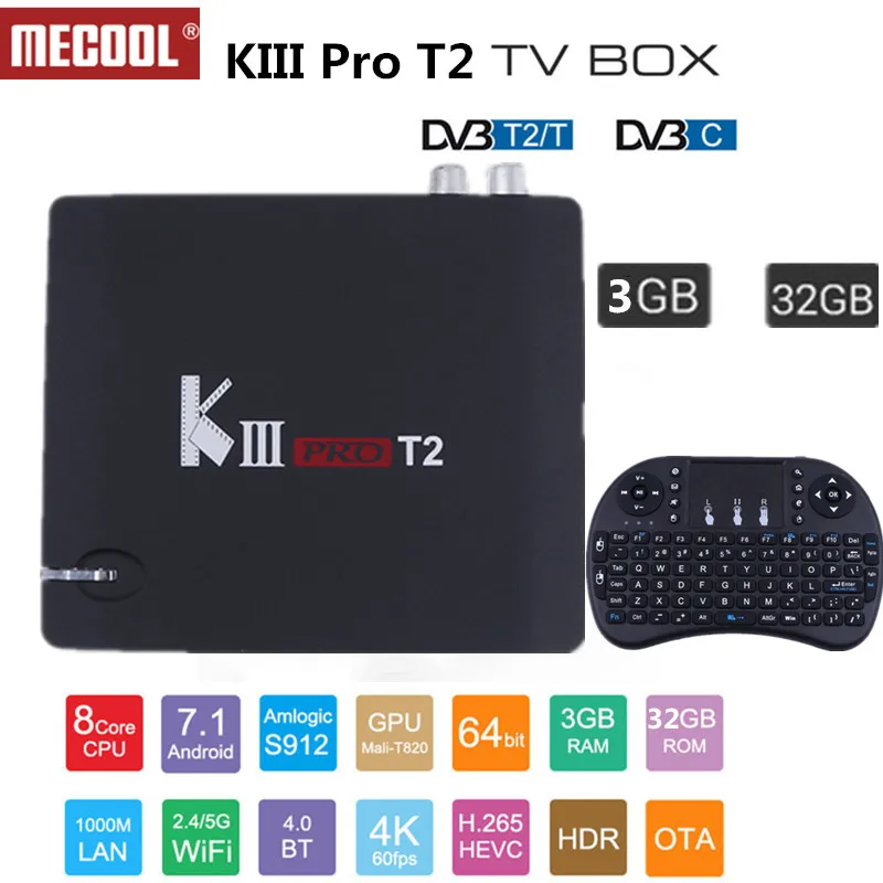 

MECOOL KIII PRO DVB-T2 Android TV Box 3GB 32GB ROM Android 7.1 Amlogic S912 Octa Core 2.4G/5G WiFi 4K Media Player Smart TV Box