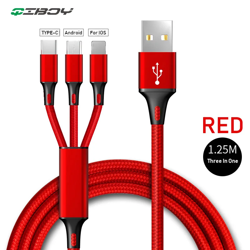 3 в 1 USB кабель для зарядки мобильного телефона для iPhone 7 Android Micro usb type C зарядный кабель для samsung S10 быстрое зарядное устройство провод - Тип штекера: Red