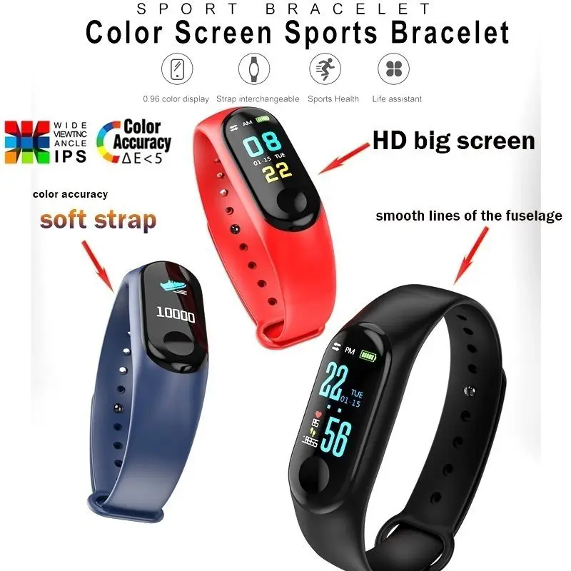Носимый Водонепроницаемый Bluetooth Смарт-браслет часы браслет цветной экран фитнес-трекер кровяное давление