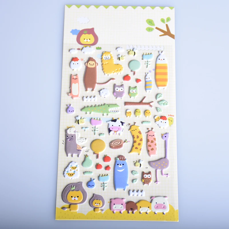 1 Sheet Creative Styling Kawaii 3D Cartoon Sheep zoo PET Diary bubble Stickers Decorative For DIY