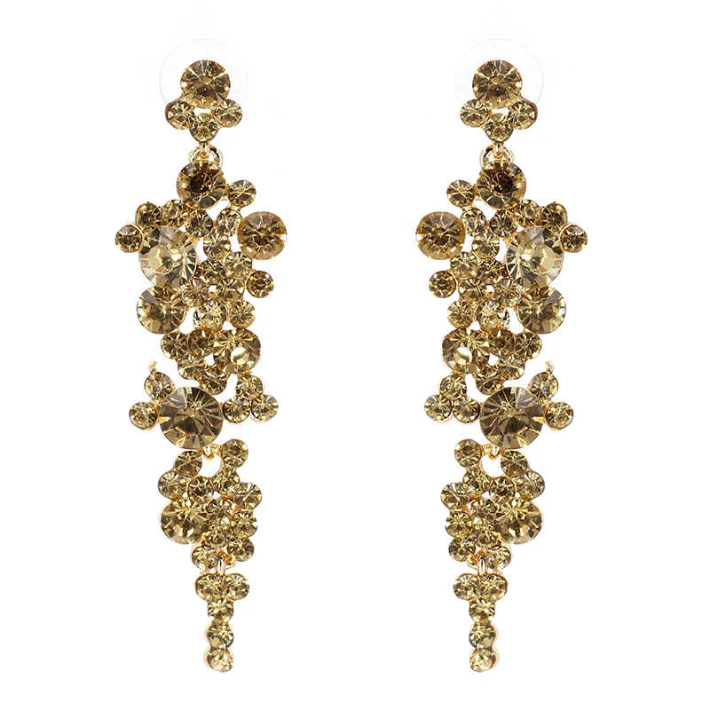 Новые Горячие Длинные польские модные нежные брендовые Цветочные блестящие сладкие металлические с кристаллами серьги с крупным кристаллом для женщин девочек