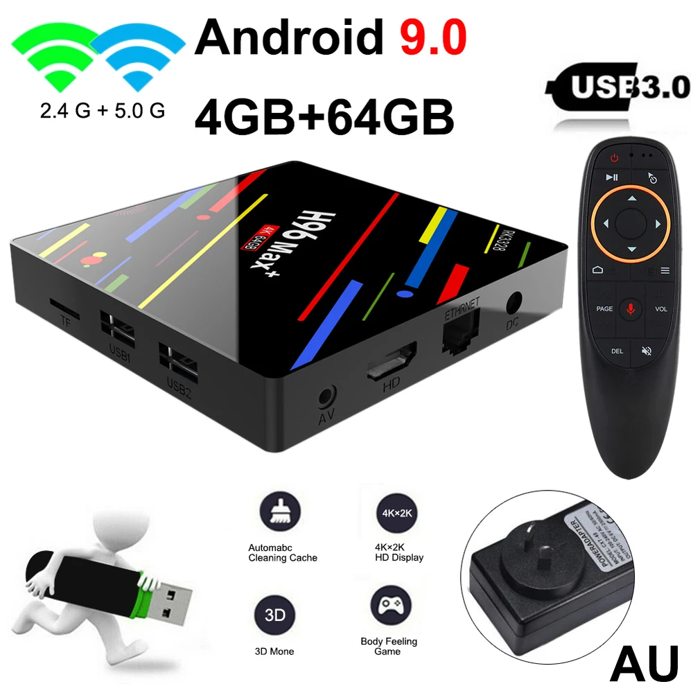 H96 MAX Plus ТВ-приставка Android 9,0 Smart set top Box с голосовым пультом дистанционного управления RK3328 4 Гб 64 Гб 5 г Wifi 4K H.265 медиаплеер