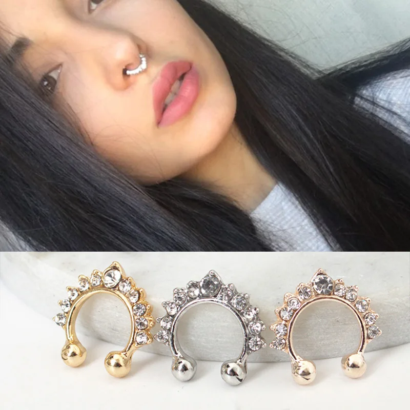 

Fashion Crystal Fake Septum for Women Body Clip Hoop Vintage Fake Nose Ring Faux Piercing Body Jewelry