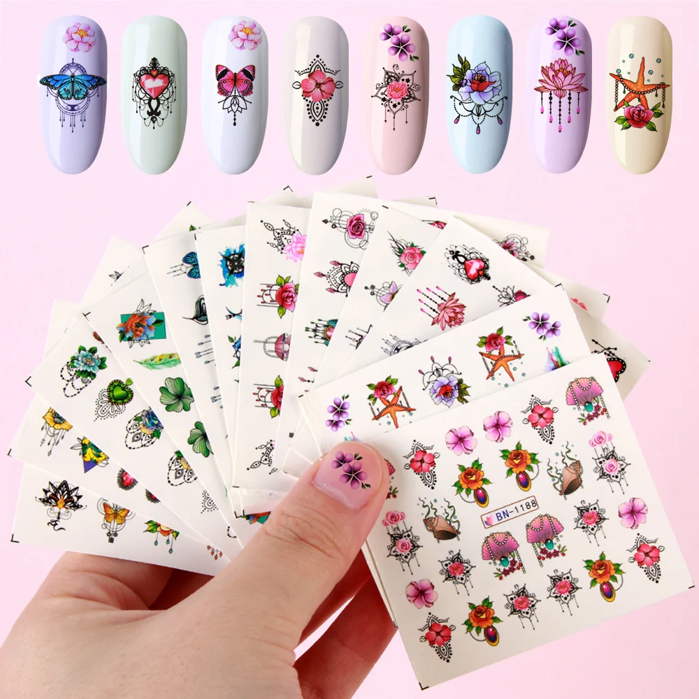 12 видов стилей/набор цветок ювелирные изделия перо дизайн воды фольги наклейки для ногтей s на ногти Слайдеры для DIY ногтей наклейки украшения Стикеры